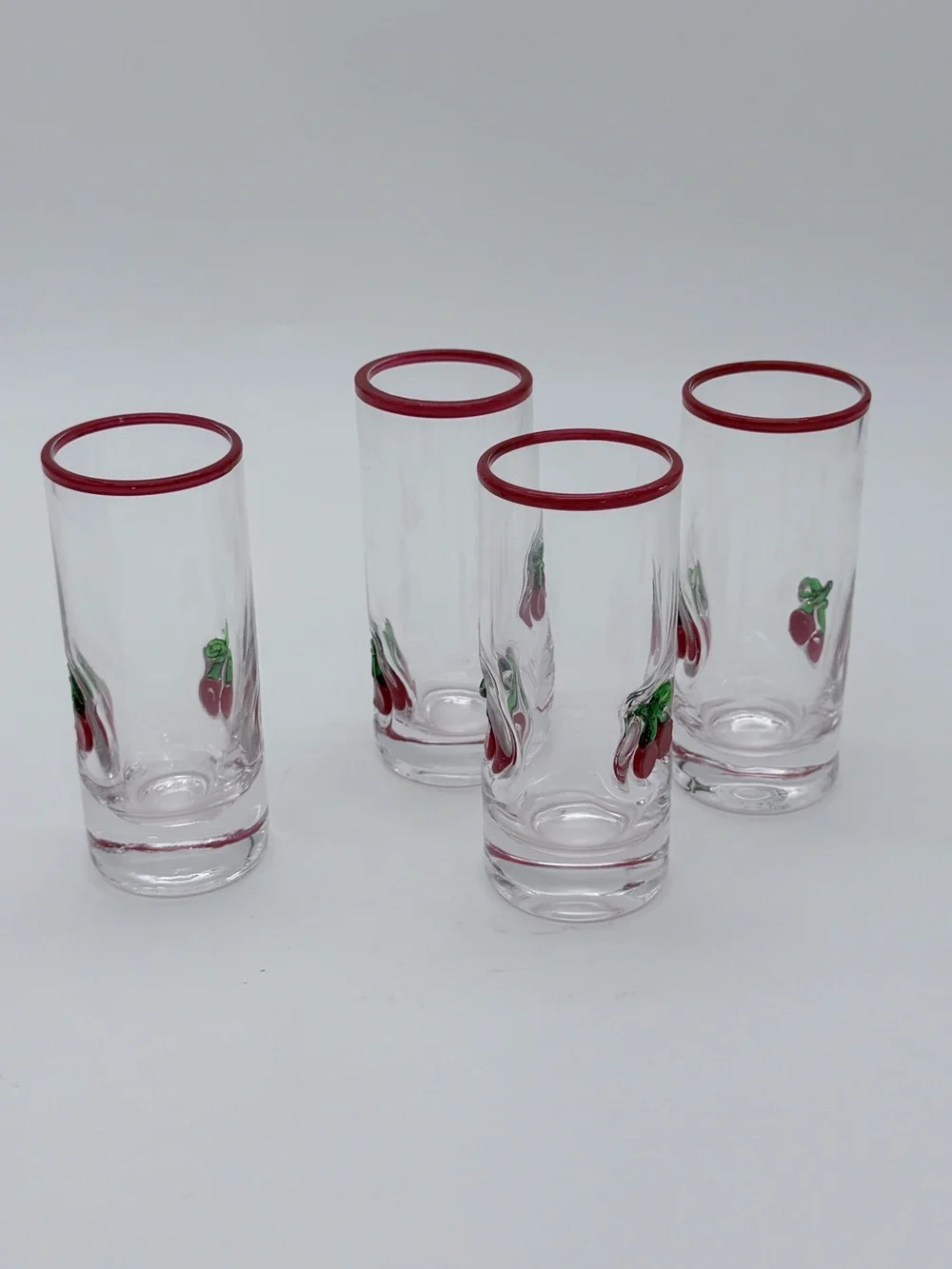 4 Pc Red Cherry Icon Shot Glasses Anthropologie Coquette Retro 1950’s Style